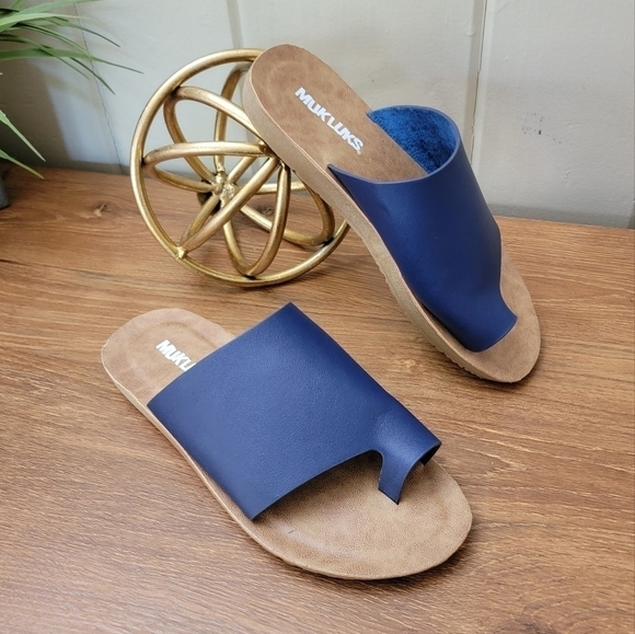 Muk Luks About Face Blue Slip on Toe Wrap Sandals Size 6 - Picture 2 of 16